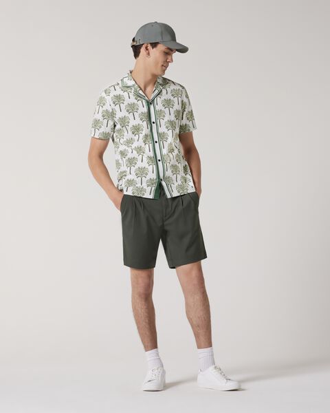 Camp Collar Tropical Print Short Sleeve Shirt, Khaki, hi-res